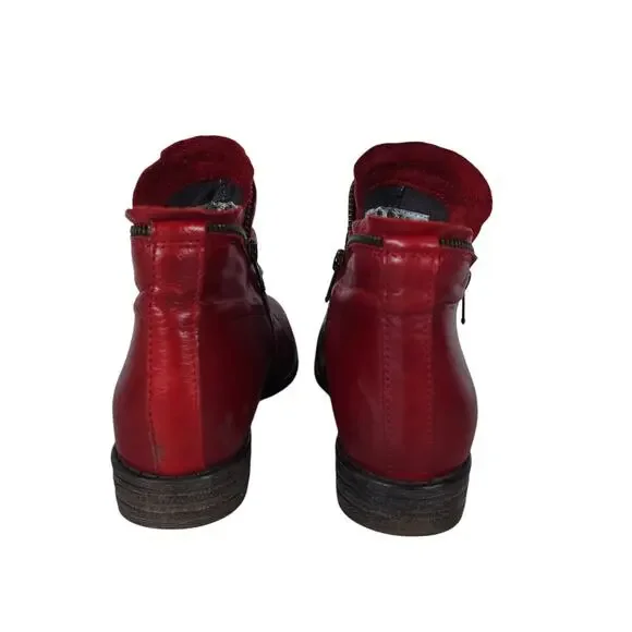 Miz Mooz Luna Ankle Boots 8 Red Leather Ruched Slouchy Relaxed Casual Chic - Picture 5 of 11